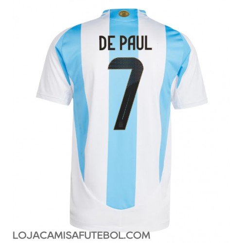 Camisa de Futebol Argentina Rodrigo De Paul #7 Equipamento Principal Copa America 2024 Manga Curta